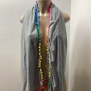 Grey Scarve With Color Pom Pom New Without Tags